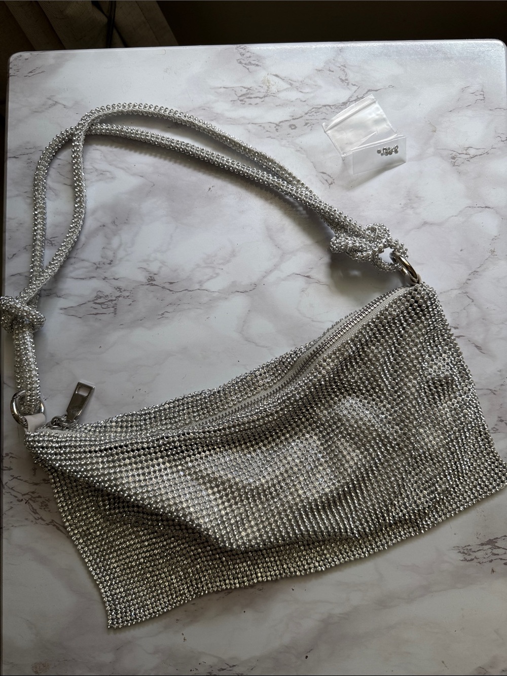 SweetV NWOT Silver Rhinestone Y2K 2000s Slouchy Evening Party Shoulder Bag